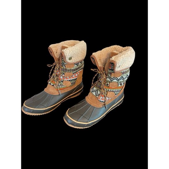 Khombu Women’s Maya Brown Winter Boots Faux Fur Lined Southwest Print Size 8M - Picture 3 of 6